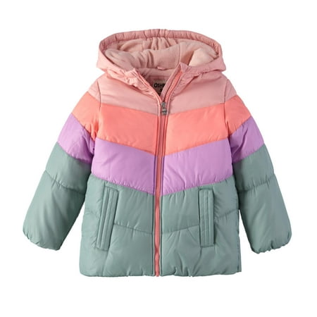 Osh Kosh Girls 12-24 Months Colorblock Puffer Jacket(Multi 18 Months)