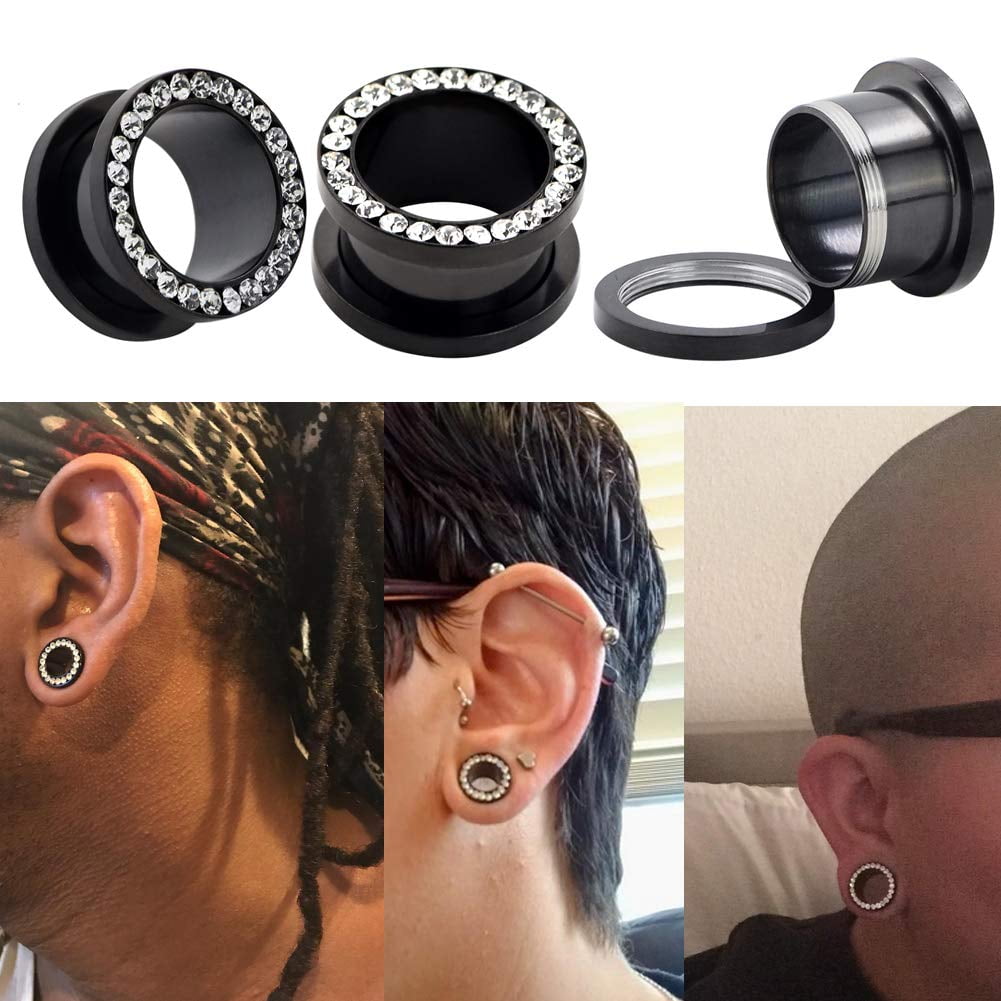 Qmcandy 8//12pcs 8G-1 inch Stainless Steel Screwed Ear Tunnels /& Single Row Gem Tunnels Piercing