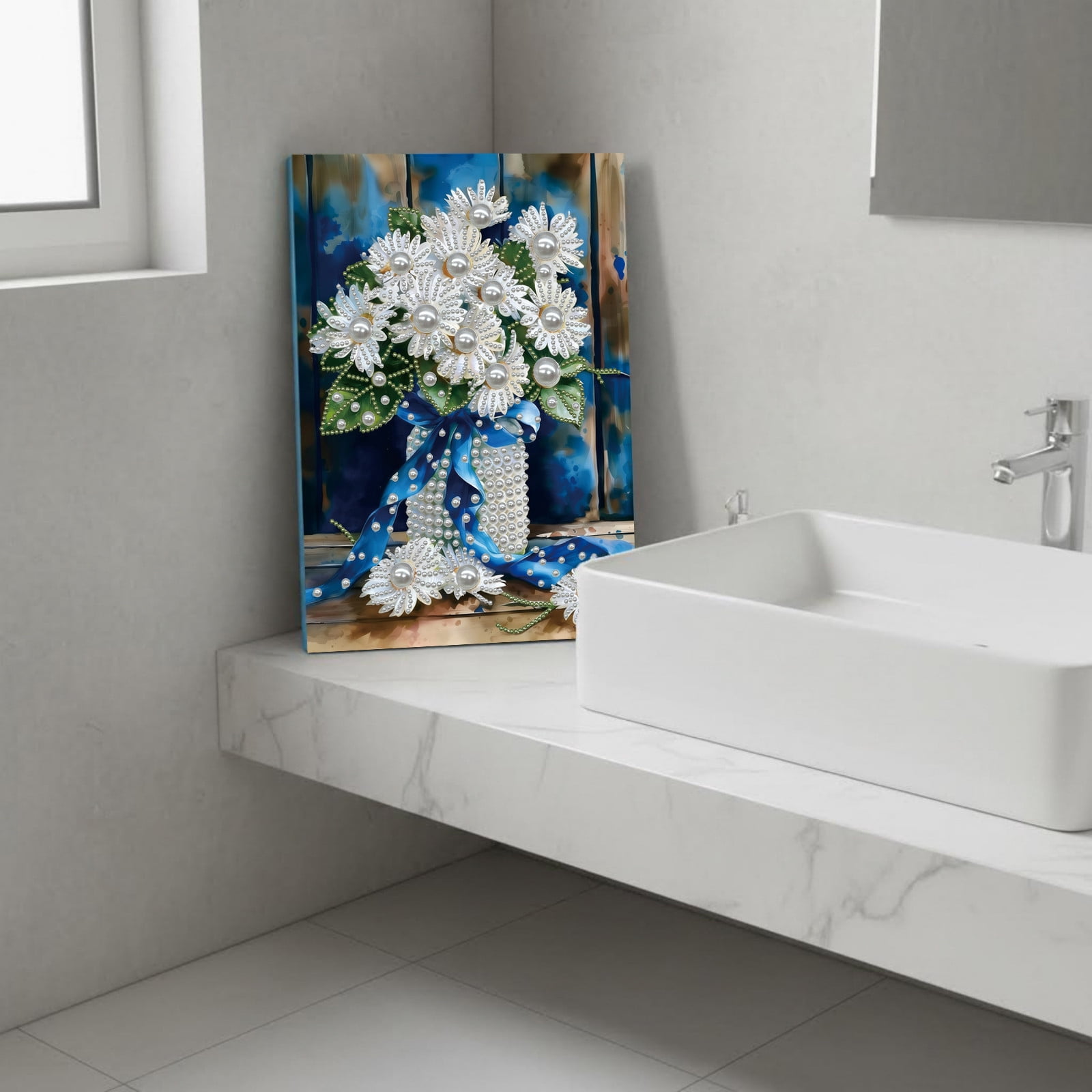 FLOPESN DIY Gemstone Pearl Diamond Art Painting Kit with Frame, 11.81x15.75in Colored Canvas, Home Decor Display for Tabletop and Wall -Bouquet