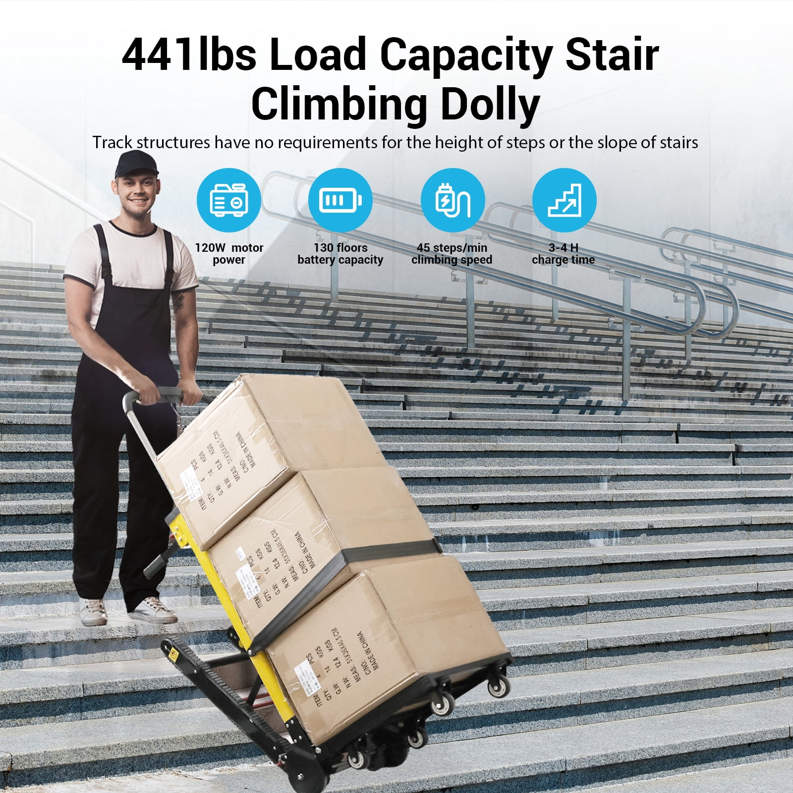 Joreek Electric Stair Climbing Hand Trucks Dolly 120W Motor 441 lbs Max Load  Heavy Duty Folding Stair Climber Hand Trolley Cart with 6 Wheels for Stairs Moving Furniture
