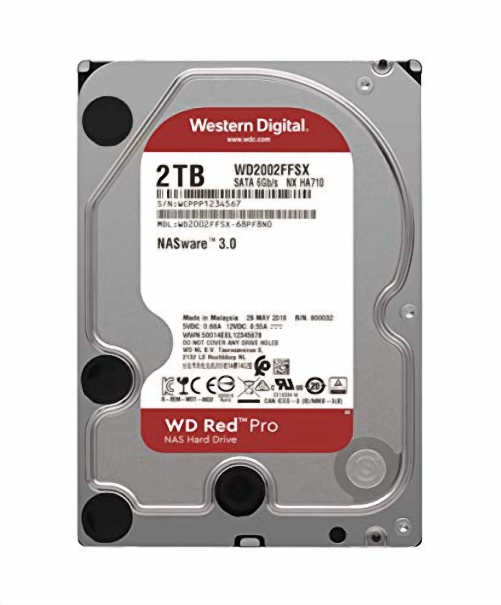 Western Digital 2TB WD Red Pro NAS Internal Hard Drive HDD - 7200 RPM, SATA 6 Gb/s, CMR, 64 MB Cache, 3.5" - WD2002FFSX