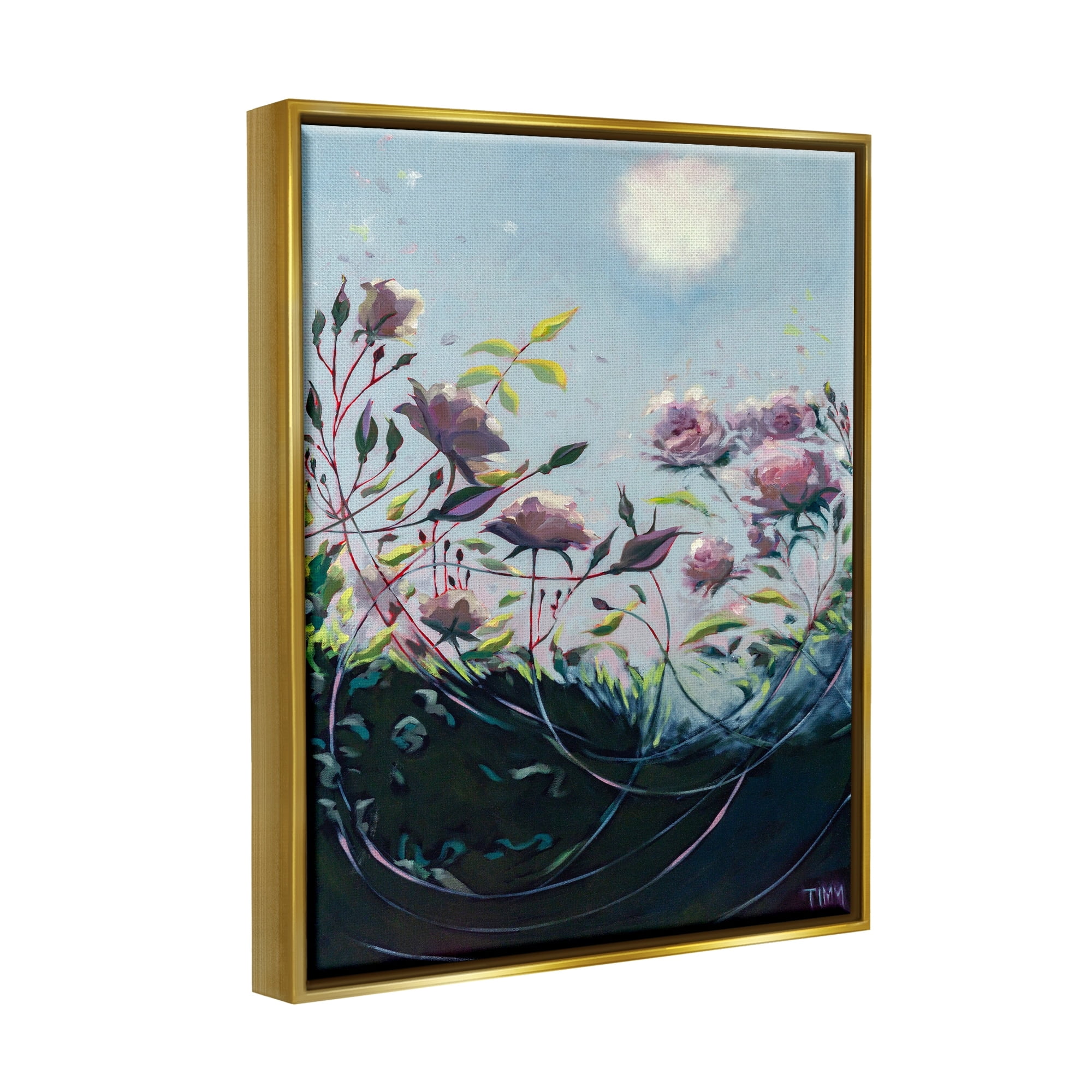 Stupell Industries Surreal Intertwining Flower Stems Modern Sky Landscape Painting Metallic Gold Floating Framed Canvas Print Wall Art, Design by Lisa Timmerman