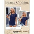 thumbnail image 6 of Nlife Women Square Neck Button-Up Rolled Short Sleeve Henley T-Shirt, 6 of 7