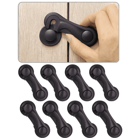Baby Proofing Cabinet Locks (8 Pack) - No Drilling Child Safety Latches for Drawers, Fridge, Cupboards, Closet & Pantry Doors; Toddler Proof Lock, black