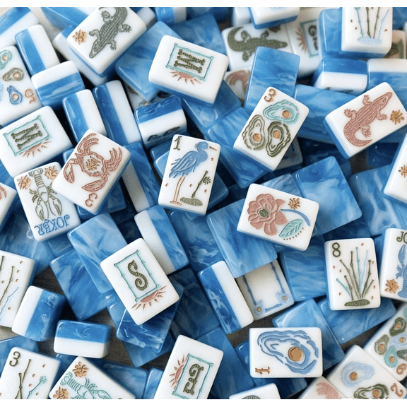 160-Piece American Mahjong Set, 4-Layer Acrylic Tiles, with ocean pattern blue water-edge acrylic American mahjong set,