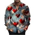 thumbnail image 2 of Mens Valentines Day Shirts, Long Sleeve Shirts Men Graphic, Fashionable Men's Valentine's Day Casual and Comfortable Long Sleeved Lapel Collar Printed Top Shirt, 2 of 5