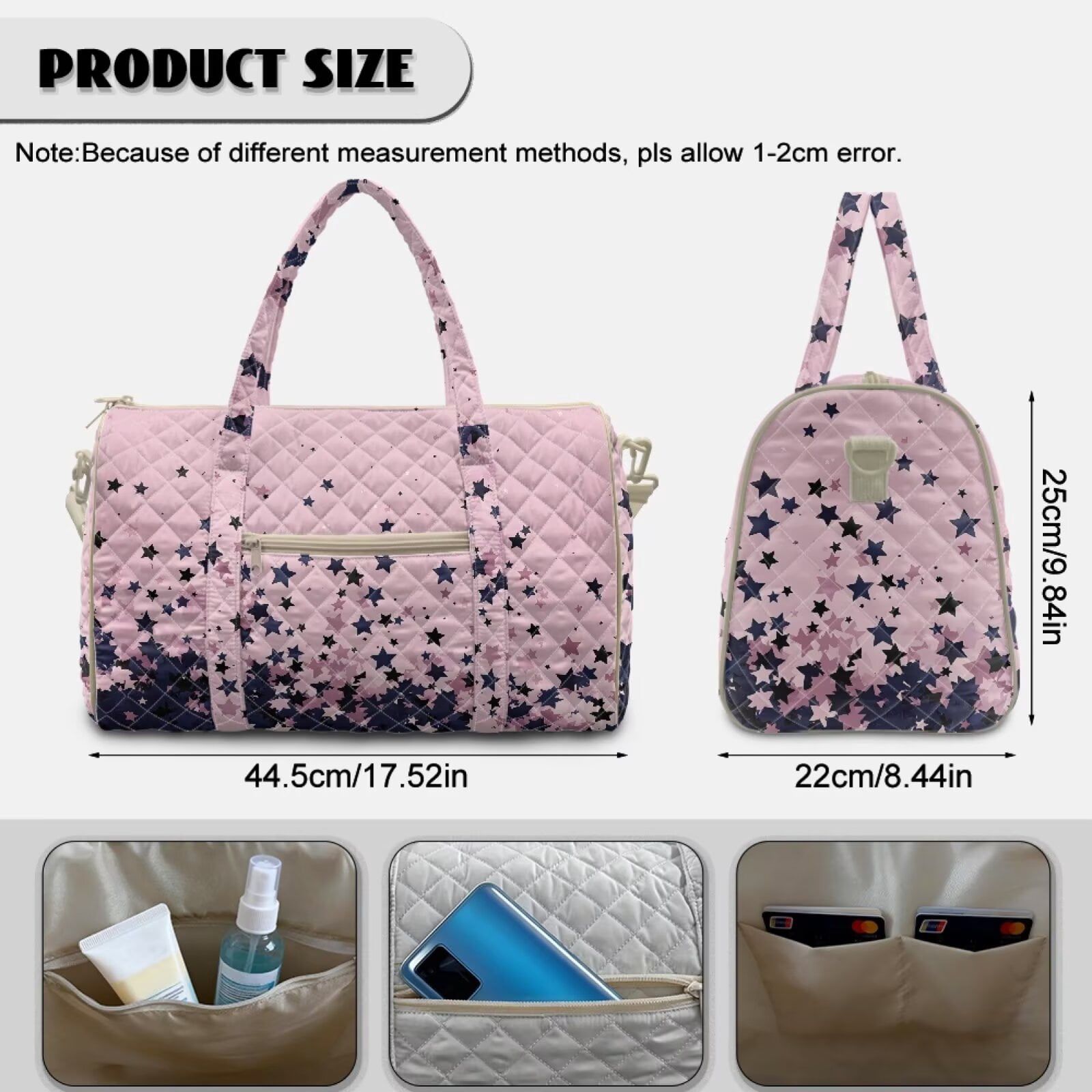 Chririnla Black Star on Pink Print Large Luggage Bag for Airplanes with Large Capacity & Separate Compartment, Travel Duffel Bags