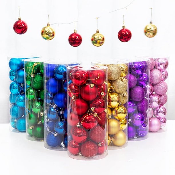 Adornos navideños 3/4/6/8cm Bola navideña redonda de plástico brillante galvanizada Decoración de árbol de Navidad Colgante Bola colgante