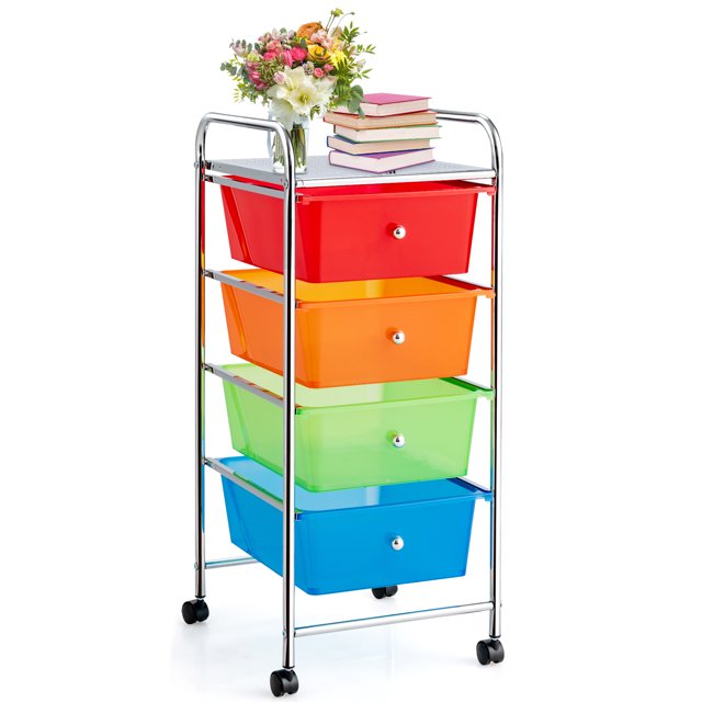 Patiojoy Chariot à 4 Tiroirs Bacs de Rangement avec Roues pour Maison&École&Bureau Transparent Multicolore