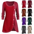 thumbnail image 2 of Large size women's round neck long sleeve button decoration irregular stitching knitting, 2 of 6