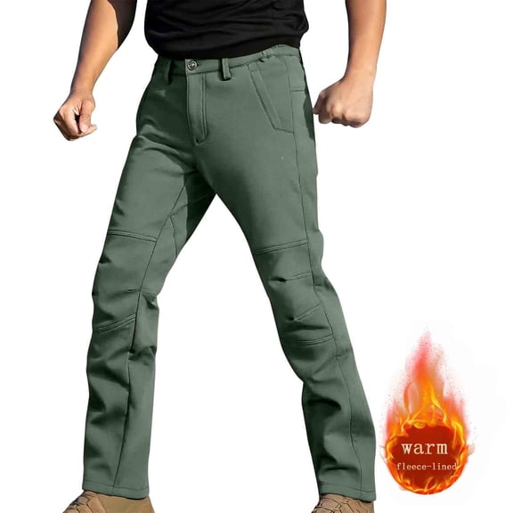 Yusimy Men's Solid Color Multi-Pocket Zipper Cargo Pants Waterproof Windproof Fleece Hiking Pants