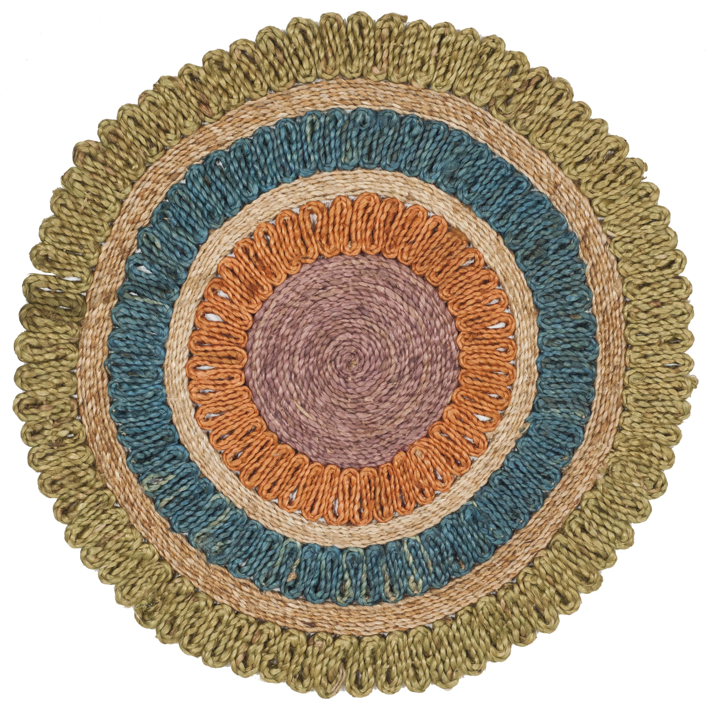 SAFAVIEH Natural Fiber Tanja Braided Jute Area Rug, Green/Multi, 7' x 7' Round