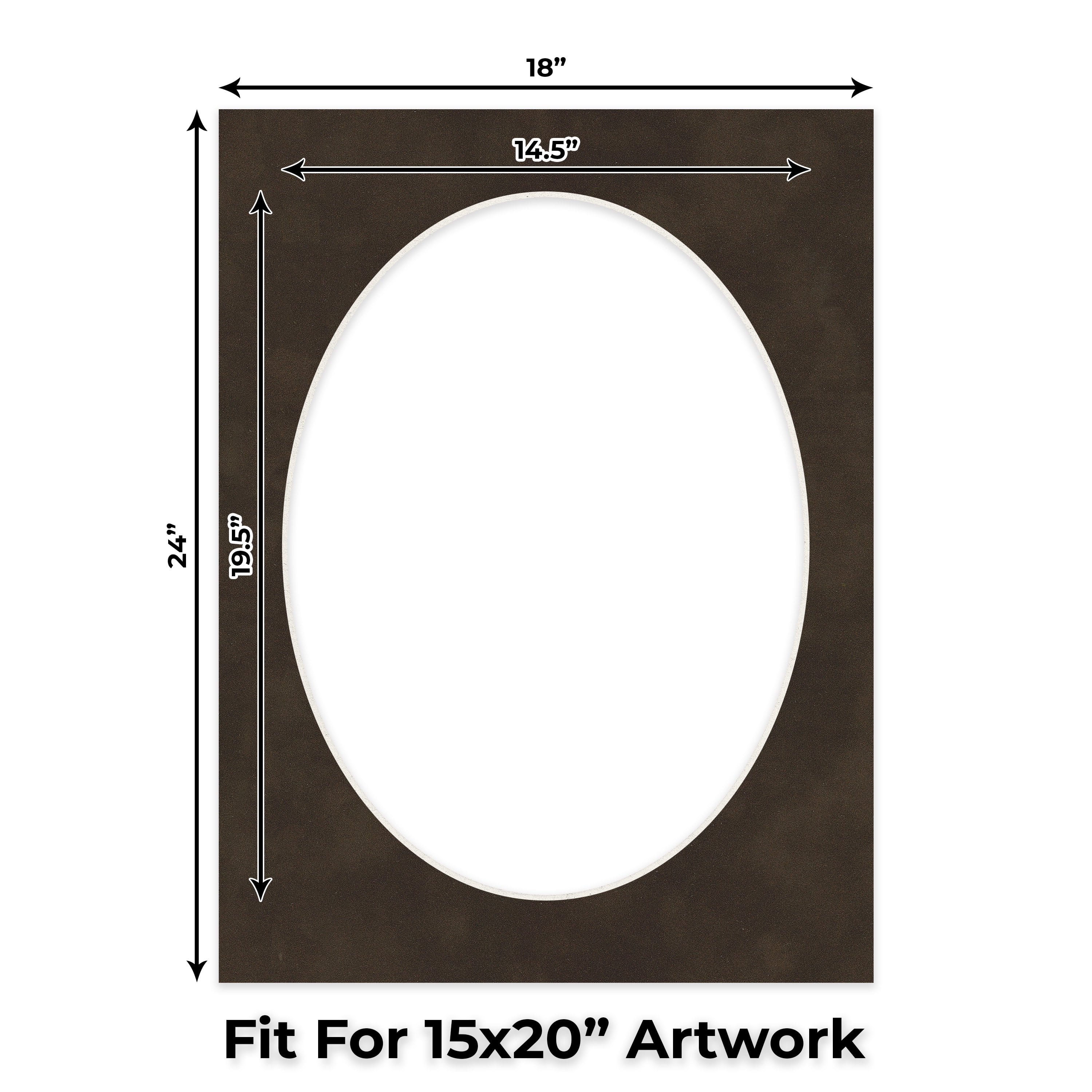 Brown Suede Picture Frame Mat for 18x24 Frames - Oval Opening for 15x20 Photos - 10 Mats