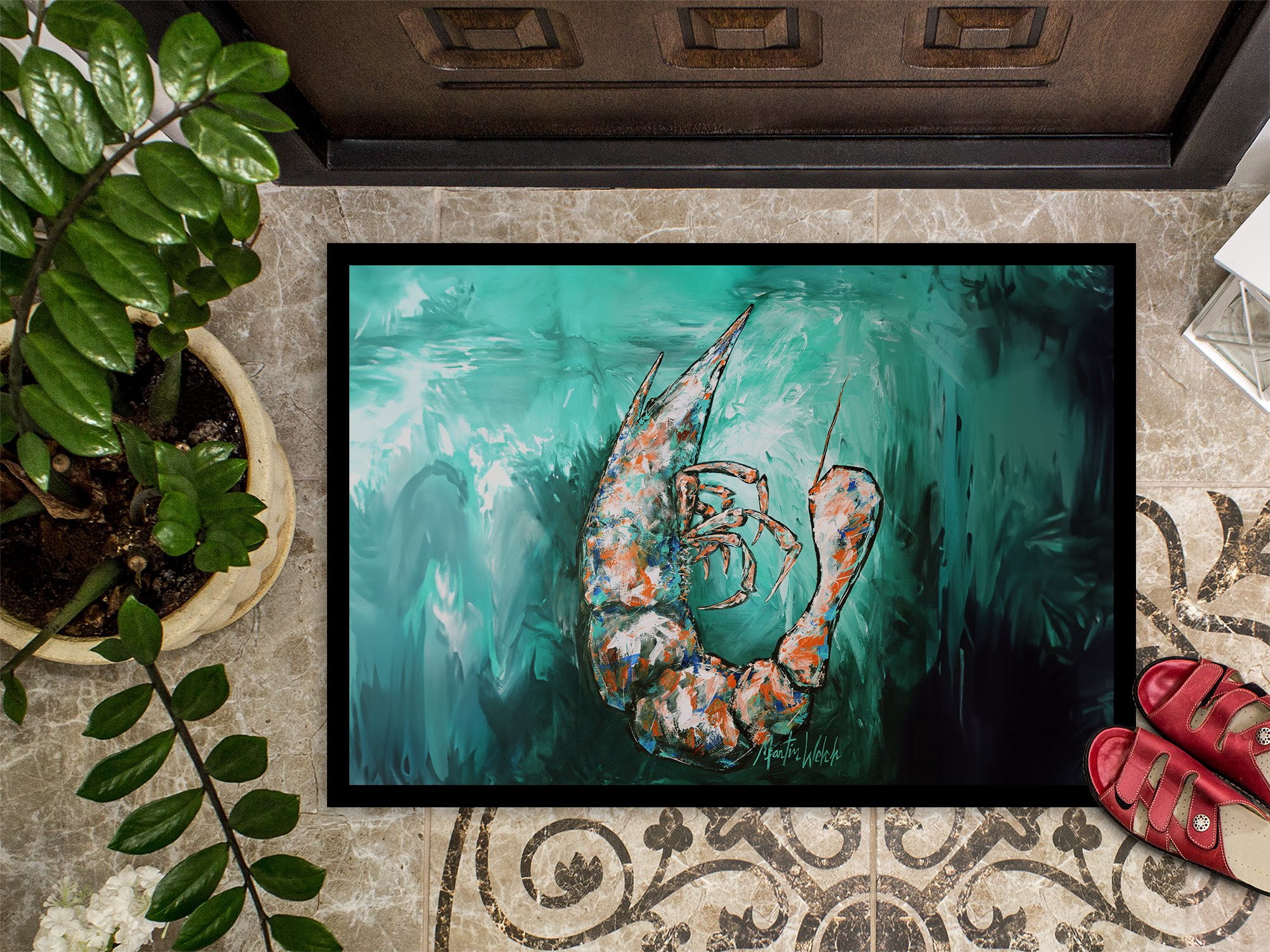 Carolines Treasures MW2005MAT 18 x 27 in. A Touch of Blue Shrimp Doormat