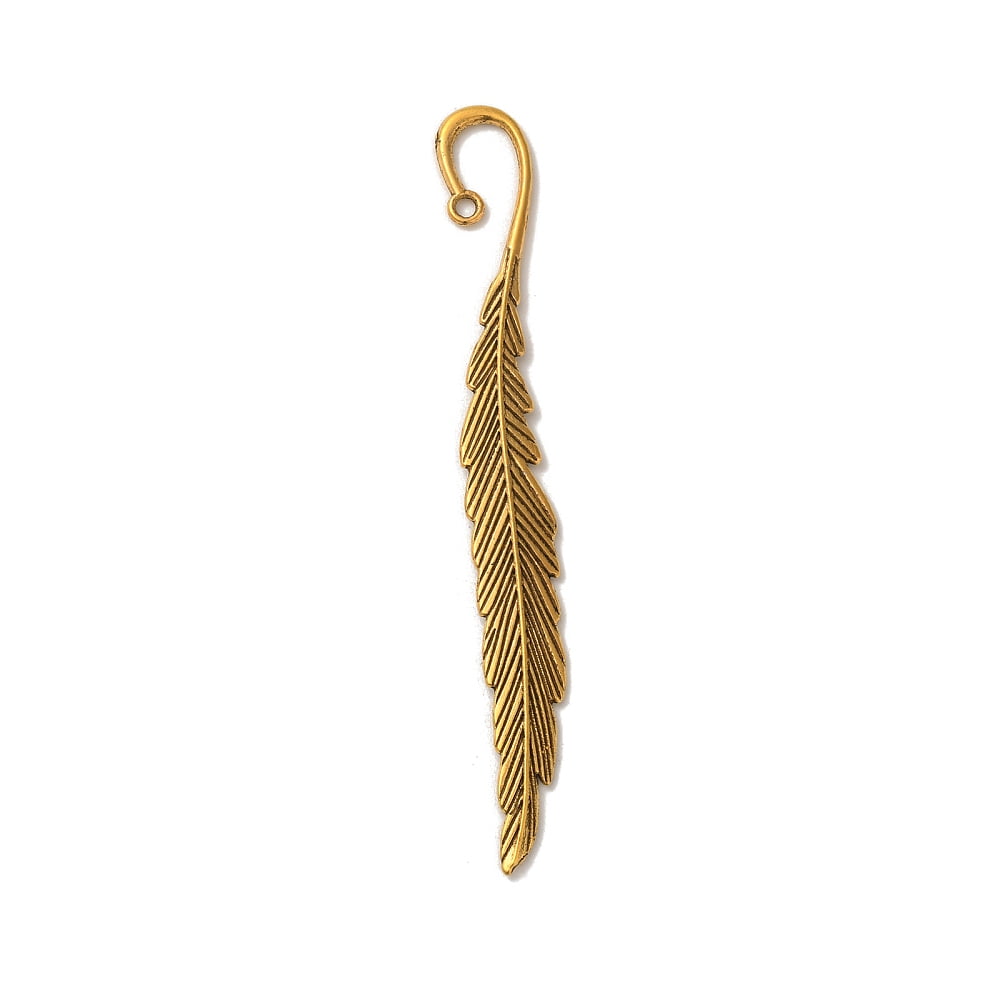 100 pc Tibetan style Bookmarks Leaf Cadmium Free & Nickel Free & Lead Free Antique Golden 117x13x4mm Hole: 2mm