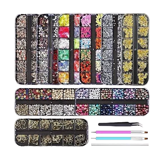 Kit De Decoracion Strass De Uñas 9 Cajas Gemas Diamantes Malubero Decoracion para Uñas