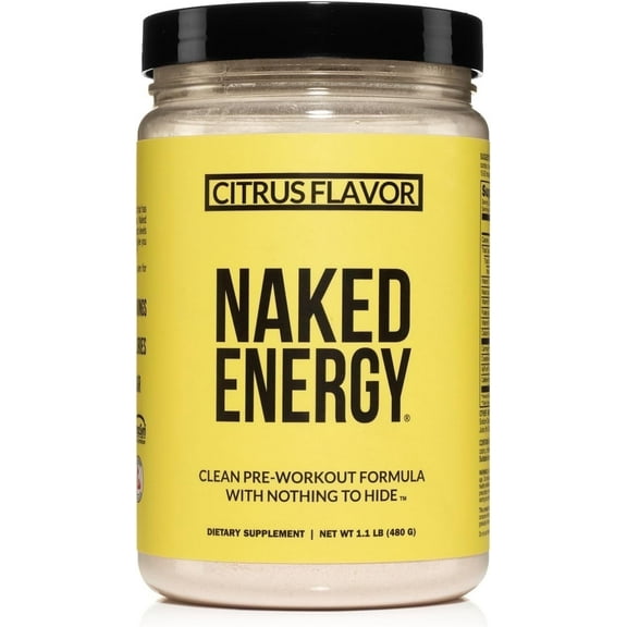 NAKED nutrition Citrus Naked Energy - Citrus Flavored Clean Pre Workout Supplement for Men and Women, Vegan Friendly, No Added Sweeteners, Colors Or Flavors - 30 Servings