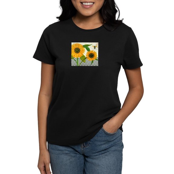 CafePress - Modern Vintage Sunflower T Shirt - Women's Traditional Fit Dark T-Shirt