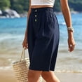 thumbnail image 5 of Noric Women's Cotton High Rise Bermuda Shorts Button Front Wide Leg Loose Fit Casual Summer Beach Shorts with Pockets, 5 of 8