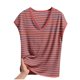 thumbnail image 2 of Pijama de manga corta para mujer, informal, holgado, a rayas, con cuello en V, de verano, fino, de poliéster, 2 of 3