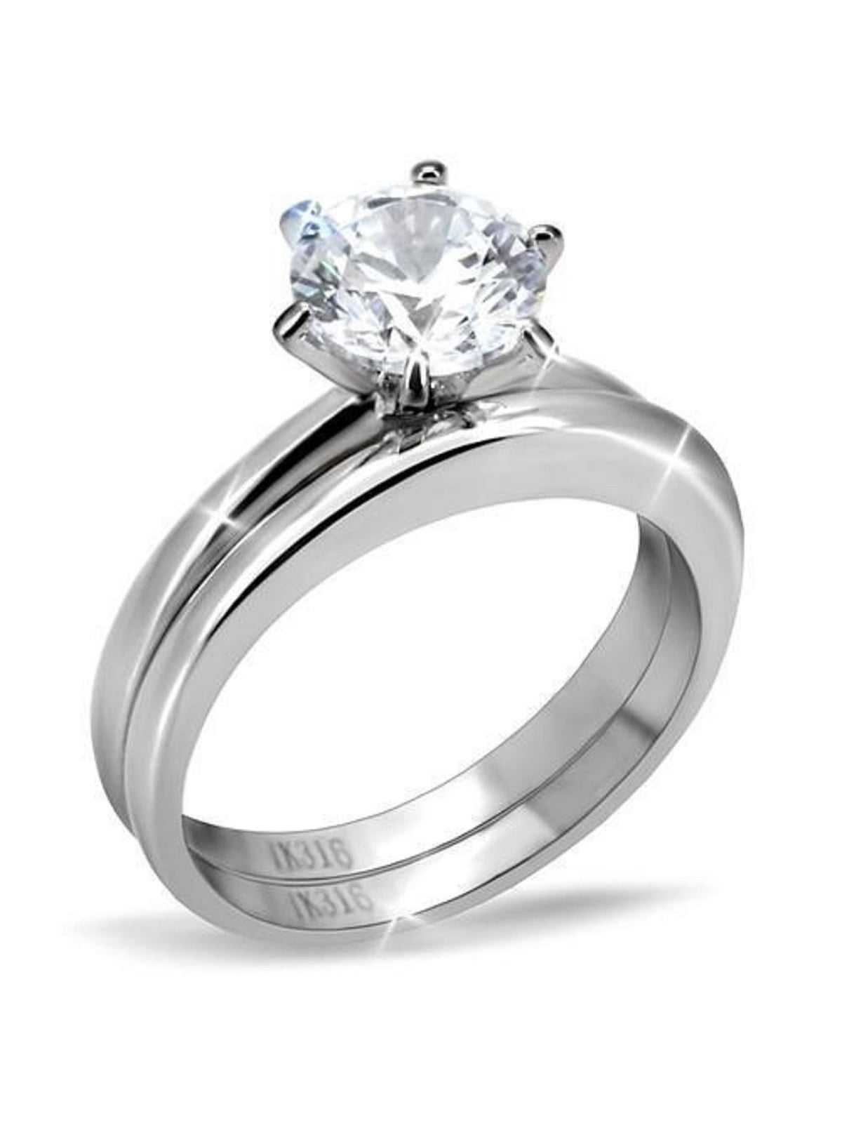 Pear Shaped Engagement Ring 316 Stainless Steel CZ with Round Accents & Gift Box 