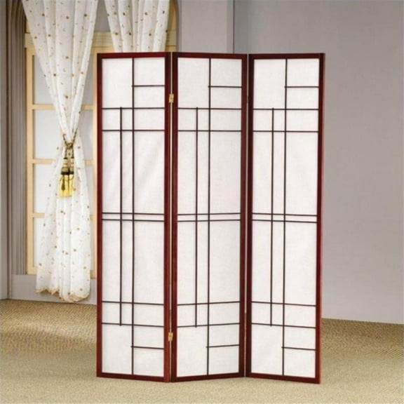 Pemberly Row 3 Panel Folding Screen Room Divider in White and Cherry
