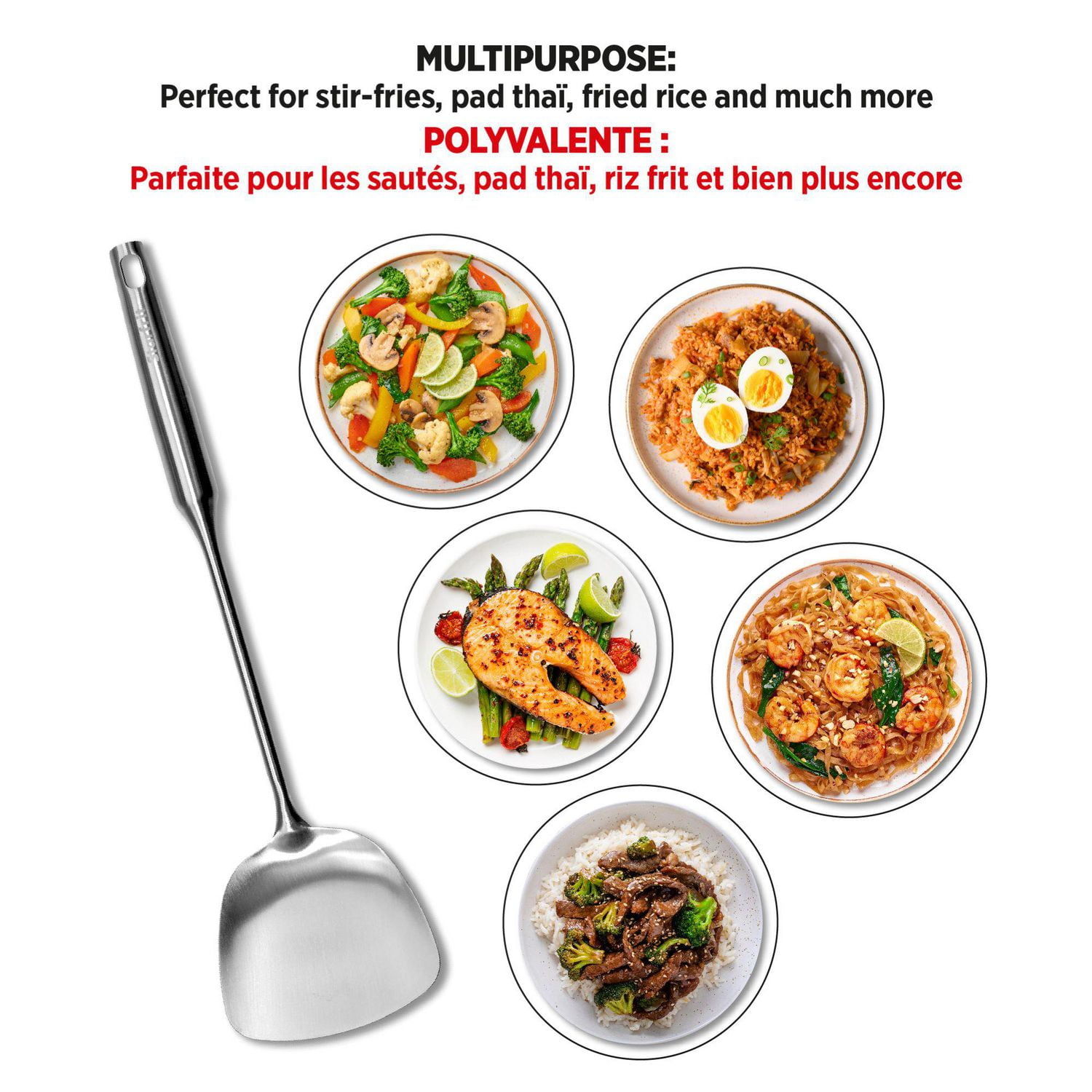 Starfrit Stainless Steel 14.8'' Asian Style Turner - Perfect for Wok Cooking, Stir Fries and Fried Rice