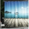 thumbnail image 4 of Ambesonne Nautical Shower Curtain, Yacht and Wooden Deck, 69"Wx75"L, Blue Brown, 4 of 5