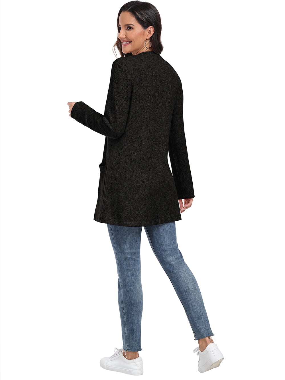 JWD Women's Cardigan Open Front Lightweight Cardigan Long Sleeve Cardigans with Pockets Black L