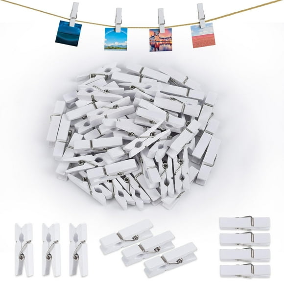 iKammo 50PCS White Wooden Clothespins Mini Natural Wooden Clips Photo Clips Natural Wooden Peg Pin Compatible Baby Shower Gift Wrapping Picture Hanging Arts&Crafts Photo Display (White 3.5*0.7cm)