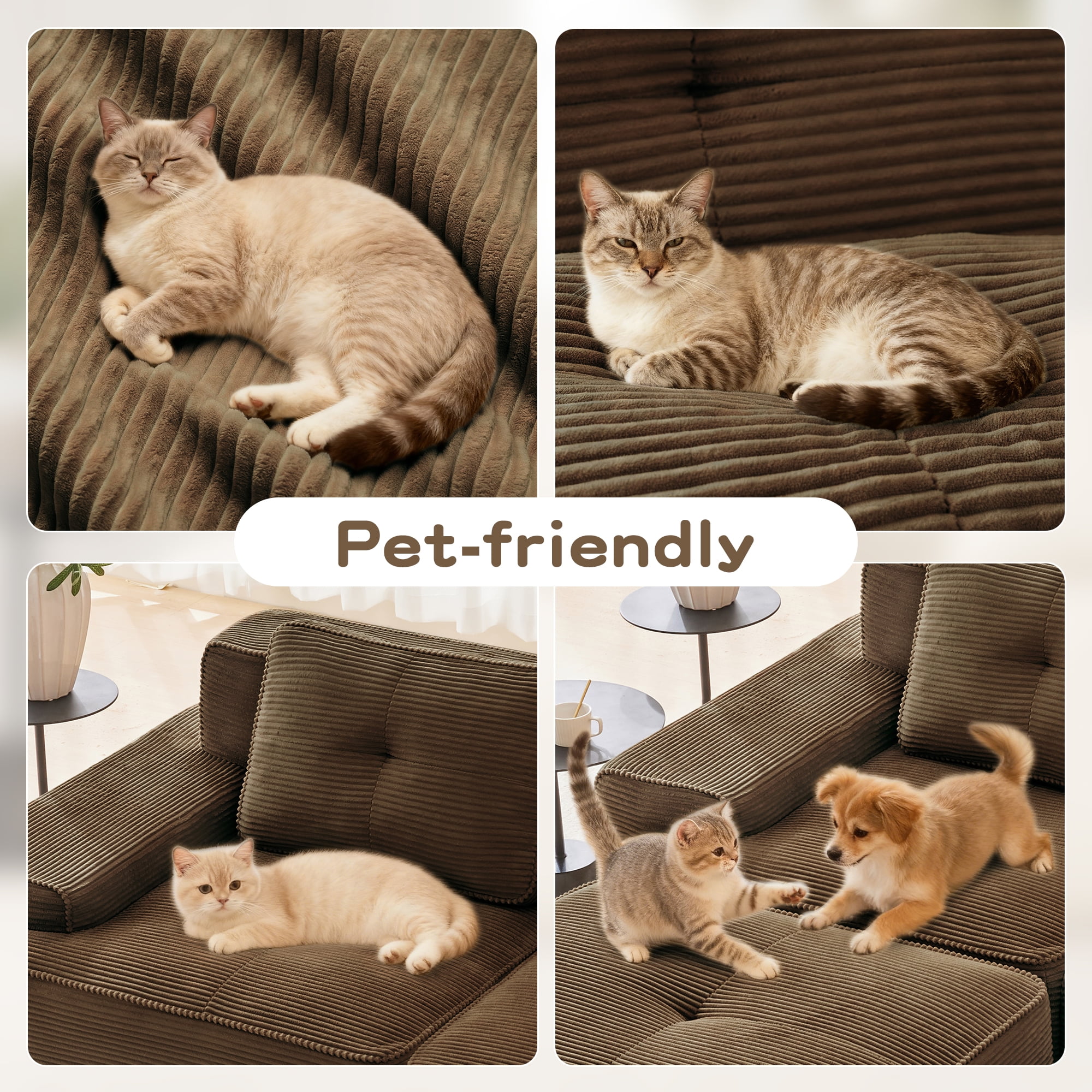 80" Corduroy Modular Sectional Sofa, 2-Seater Tufted Deep Seat Couch, Pet-Friendly Couch, No Assembly, Brown