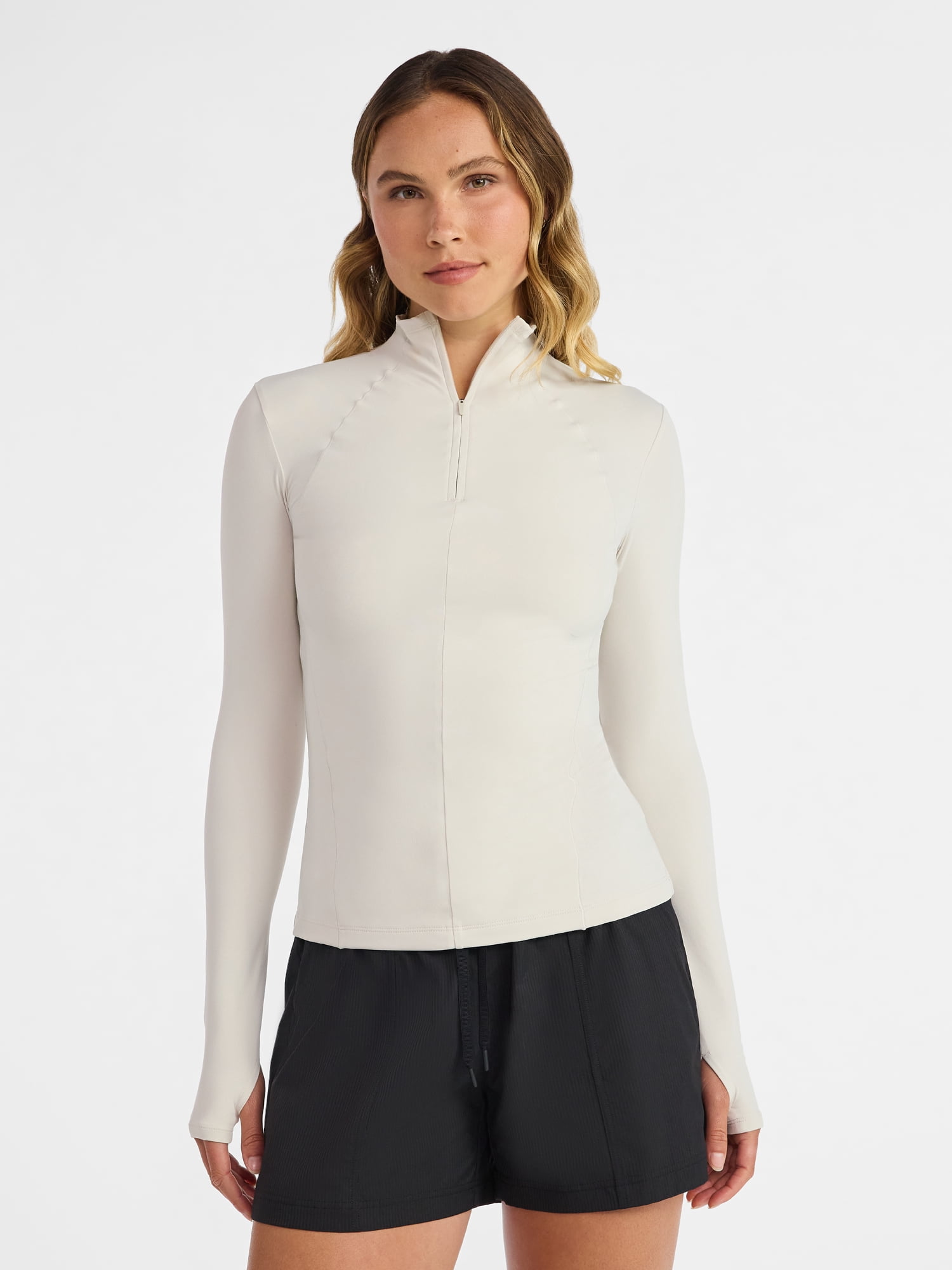 Avia Women's and Women's Plus SoftSculpt Quarter Zip Long Sleeve Top, Sizes XS-4X