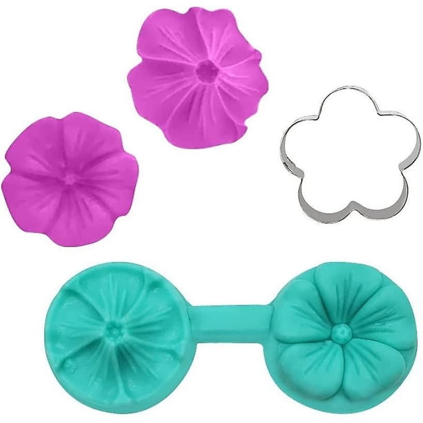 Molde de arte de azúcar con flores, molde y cortador de flores de silicona, moldes de silicona para pasteles, herramientas para hornear hechas a mano, herramienta de bricolaje para decorar