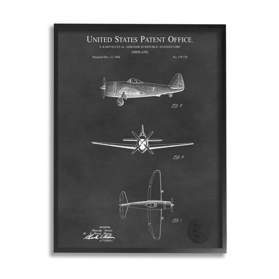 Stupell Industries US Aircraft Patent Diagram Graphic Art Black Framed Art Print Wall Art, Design by Karl Hronek