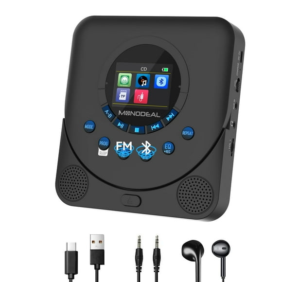 Reproductor de CD portátil MONODEAL Dual Stereo con Bluetooth y FM