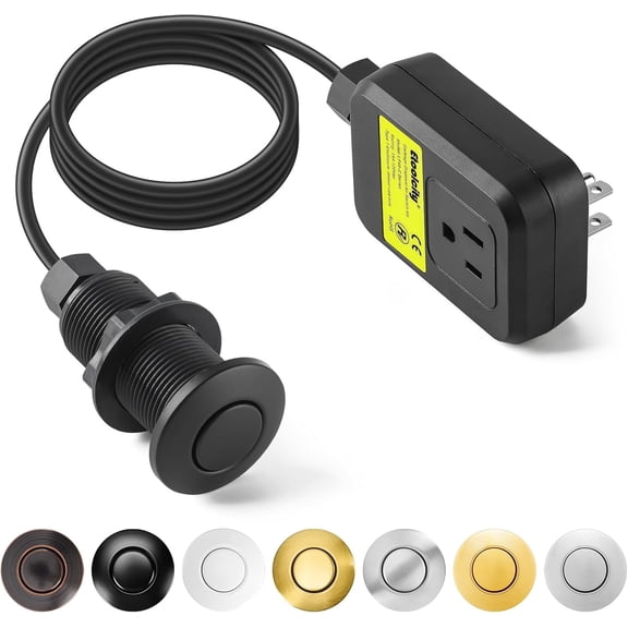 Garbage Disposal Air Switch Kit Sink Top Waste Disposal Long Stainless Steel Black On/Off Air Button Food and Waste Disposals Part by Etoolcity, UL Listed