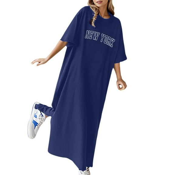 Womens Summer Dresses, Dresses for Women,Women's Flowy Summer Dress Casual Loose Fit Printed Short Sleeve T-Shirt Style Long Maxi Dress Comfortable Breathable Fashion