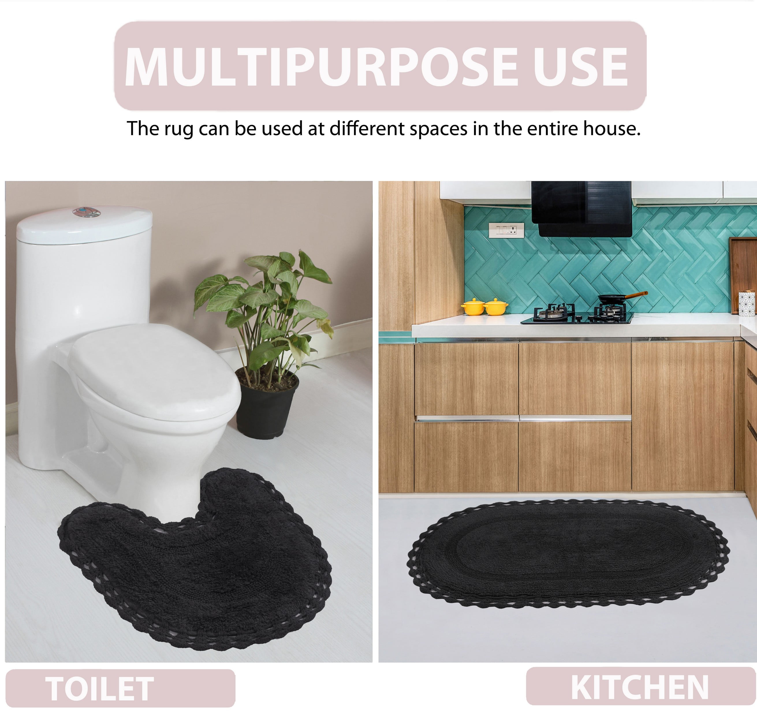 Home Weavers Hampton Crochet Bath Mat 100% Cotton Bathroom Rugs Set, Washable Rug, Thick Extra Soft and Absorbent bath Rug, Kitchen Mat, Bath Mat Set, Bath Floor Mat Reversible, 20"x20" Contour, Gray