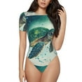 thumbnail image 2 of Uemuo Watercolor Turtle1 Pattern Women's One Piece Short Sleeve Swimsuit Rash Guard Surfing Modest Quick-drying Swimsuit Beach Essentials-Medium, 2 of 9