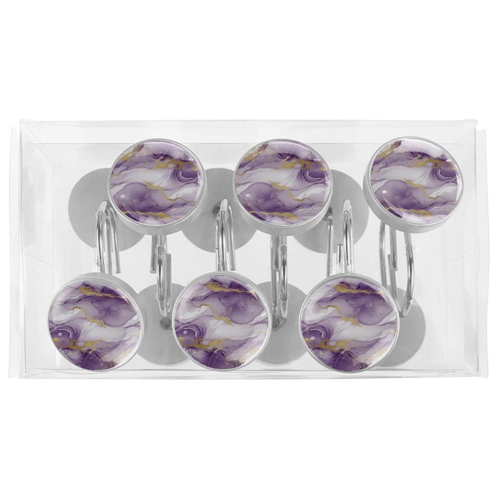 HemaKayy 12 Pcs Shower Curtain Hooks Bathroom Decorative Accessories Purple White Marble