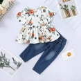 thumbnail image 4 of Mikrdoo 18-24 Months Infant Baby Girls Clothes Baby Outfits Flower Short Sleeve Ripped Demin Pants 2Pcs OOTD White, 4 of 7