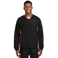 thumbnail image 1 of Sport-Tek® Tipped V-Neck Raglan Wind Shirt. Jst62 Black/ Deep Orange S, 1 of 1