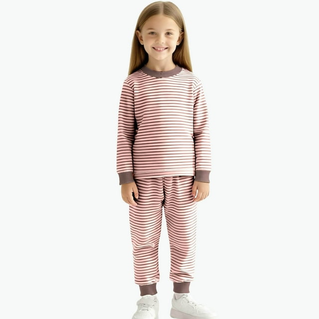 Cowsor Kids Lounge Set Long Sleeve Neck and Long Pants Two Piece Soft Sleepwear Outfits