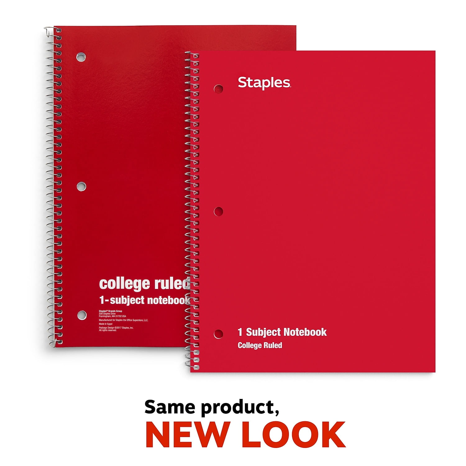Staples 1Subject Notebook 8" x 10.5" College Ruled 70 Sh. Assorted