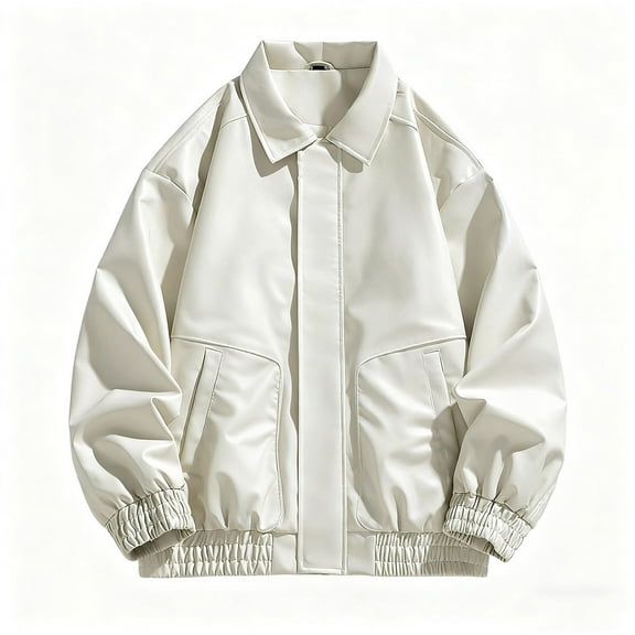 ZCFZJW Men PU Leather Motorcycle Jackets Vintage Long Sleeve Full Zip up Button Lapel Collar Outwear Coat Long Sleeve Parka Overcoat with Pockets Beige XXL