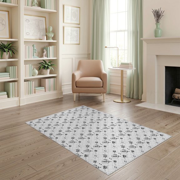 ODIKA 4'x6' Black White Geometric Diamonds Washable Area Rug Modern Trellis Design with Unique Patterns for Dorm Room, Small Living Stain Resistant Low Profile, Easy Care