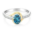 thumbnail image 2 of Gem Stone King 10K Yellow Gold and 925 Sterling Silver London Blue Topaz and White Lab Grown Diamond Engagement Ring for Women (1.08 Cttw, Available in Size 5, 6, 7, 8, 9), 2 of 4