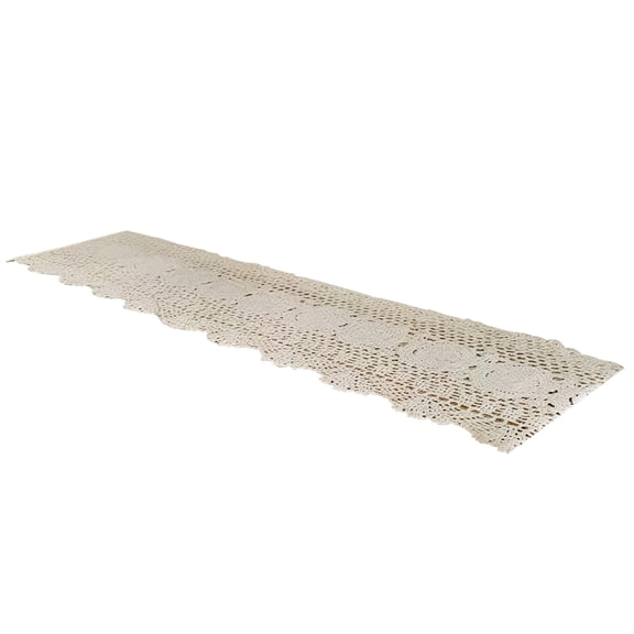 Farmhouse Table Runner, Rectangular Cotton Runner, Vintage Design, Soft Crochet Craft, Ideal for Coffee Tables and Weddings, 11.8 x 27.6 in