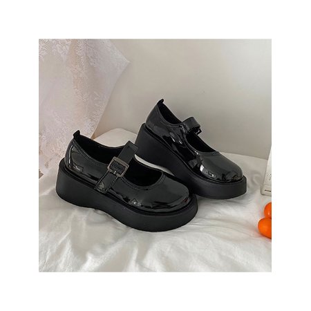 

Ritualay Girls Mary Jane Platform Leather Shoes Comfort Flats Fashion Lightweight Pumps School Uniform Ankle Strap Lolita Shoe Black Glossy 6