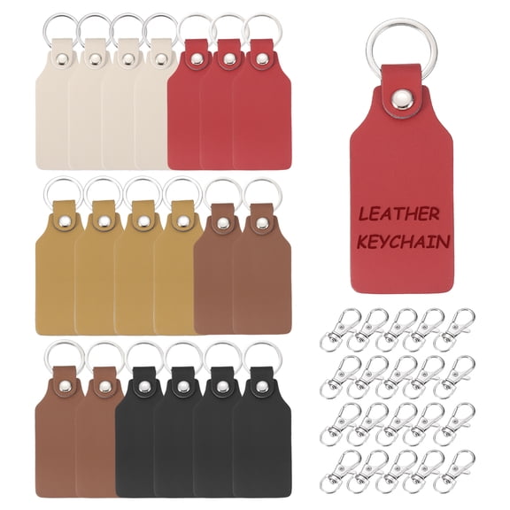 20Pcs Leather Keychain Blanks 22mm ID x 28mm OD Square Shaped Leather Key Chain for Stamping Laser Engraving,Apricot Black